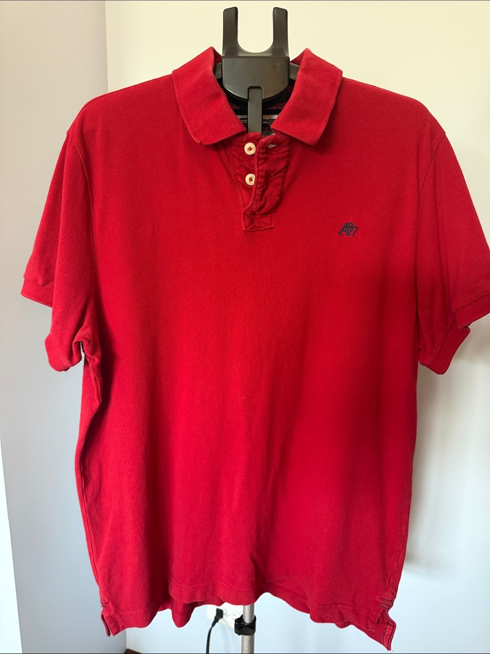 Aeropostale Men's Bright Red Polo with Small Navy Logo